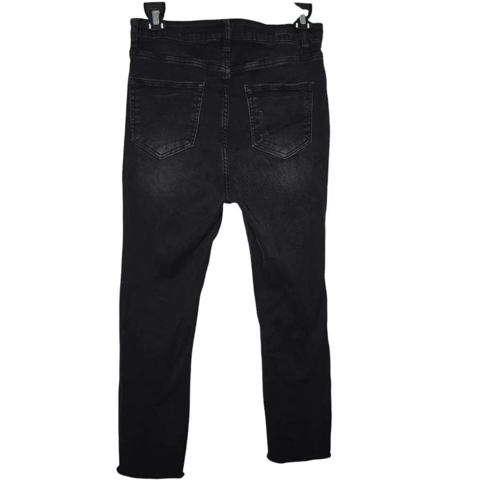 RISEN Womens Black Distressed Straight Leg Crop Ankle Denim Jeans Size 32